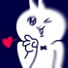 a drawing of a white rabbit holding a red heart in it's mouth with the word love written on it