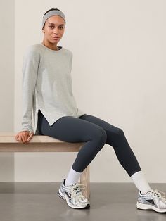 Coaster Luxe Recover Sweatshirt | Athleta Feminine Athleisure Style, Athleisure 2024, Athletic Wear Women, Athleisure Outfits Fall, Modest Workout Clothes, Modest Workout, Sporty Fashion, Clothes For Women Over 50, Gym Attire