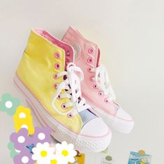 Pastel Converse, Yellow Color Block, Pastel Shoes, Dnd Oc, Pet Rock, Korean Shoes, Clothing Reference, Kawaii Shoes, Pastel Outfit