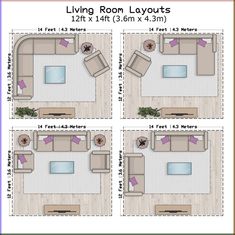 the living room layouts are shown in four different styles and sizes, including couches,