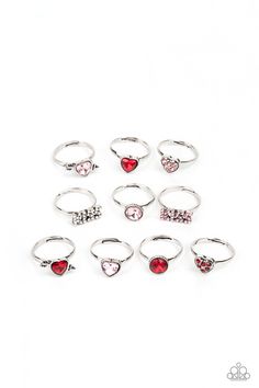 Heart shaped rings in assorted colors and shapes. Featuring heart a shape the Valentine's Day inspired rhinestone frame is in the shade of Red.

Sold as one kid's ring. Childrens Valentines, Kiss Pink, Kids Rings, Heart Shaped Rings, Pink Valentines, Rhinestone Ring, Paparazzi Accessories, Rhinestone Heart, Heart With Arrow