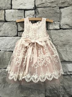 stunning vintage inspired lace dress perfect for weddings and portraits and special occasions also available in white on white and beige with ivory overlay Dresses For Children, Blush Lace Dress, Silk And Lace, Grand Kids, White And Beige, Lace Tablecloth, White On White, Little Cottage, Vintage Children