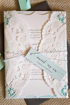 a wedding card with a tag on it