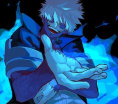 an anime character is hugging another character in the dark blue light, with his arms around him