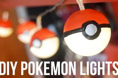 some pokemon lights are hanging from a string with the words diy pokemon lights on them