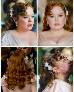 Bridgerton Style Hair, Penelope Featherington Hairstyle, Brigerton Hair Inspired, Francesca Bridgerton Hair, Eloise Bridgerton Hairstyle, Penelope Bridgerton, Bridgerton Hairstyles Penelope, Polin Wedding Bridgerton, Romy And Michelle