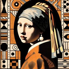 a painting of a woman with a pearl earring and an orange scarf on her head