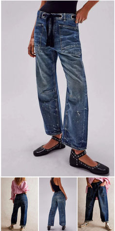 Casual Patchwork Pocket Mid Waist Straight Denim Jeans