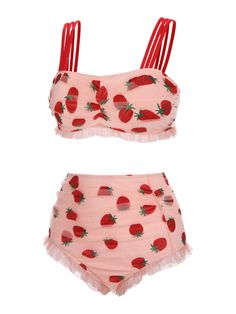 Strawberry Vibes, Strawberry Clothing, Strawberry Outfit, Retro Stage, Tankini With Shorts, Trendy Swimsuits, Tankini Swimsuits For Women, Swimsuits For Women