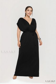 Lasaky - Elegant Solid Color Loose-fit A-line Dress with a Sensual Neckline Black Backless Dress, A Line Maxi Dress, Fitted Maxi Dress, Loose Fitting Dresses, High Waisted Flares, Solid Color Dress, Vintage Maxi Dress, Sleeveless Maxi Dress, Hem Dress