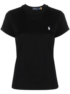 black cotton signature Polo Pony motif crew neck short sleeves straight hem Ralph Loren, Polo Clothes, Ralph Lauren Top, Ralph Lauren T Shirt, Black Polo Shirt Women, Fitted Black Polo Shirt, Polo T Shirt, Polo Shirts, Ralph Lauren Fitted T-shirt For Summer