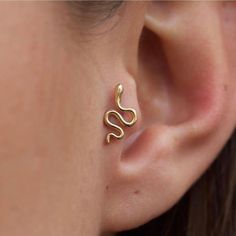 a close up of a person's ear with a snake on it