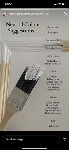 a close up of a paint brush with the words neutral color suggestions