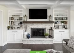 a living room filled with furniture and a flat screen tv mounted above a fire place