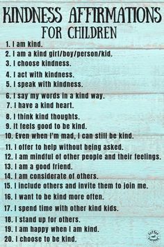 a sign that says kindness affirmations for children