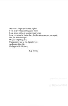 an image of a poem written in black and white with the words, we won't forget each other right