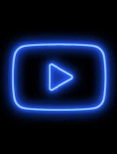 a blue neon video play button on a black background