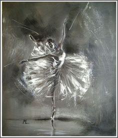 a black and white painting of a ballerina