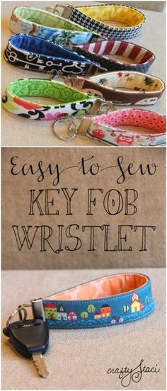 the key fob wristlet is made from fabric and has an easy to sew key