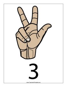 the number three hand sign is shown in black and white, with the letter 3 on it