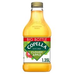 a bottle of copella orange juice on a white background with clipping for text