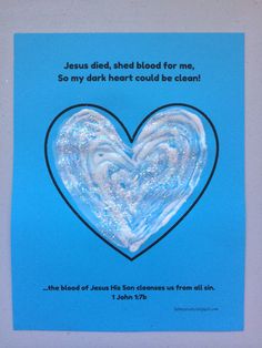 a blue heart shaped card with the words jesus died, shed blood for me so my dark heart could be clean