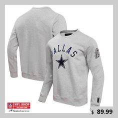 Bundle up without toning down your spirit by grabbing this Dallas Cowboys Classic Fleece Pullover Sweatshirt from Pro Standard. The pullover has midweight fabric to keep you shielded from the crisp air. It also features embroidered Dallas Cowboys graphics so that your team pride can still stand out when you add layers on. Dallas Cowboys Sweatshirt, Crisp Air, Still Standing, Dallas Cowboys, Heather Gray, Pullover Sweatshirt, Heathers, Heather Grey, Dallas