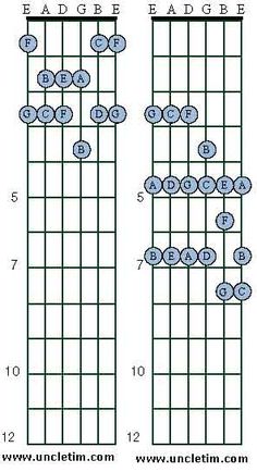 the guitar frets are arranged in three rows