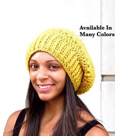 Crochet Slouchy Hat, Tam Hat, Hippie Hat, Oversize Hat, Color is Mustard, Casual Slouchy Bonnet, Trendy Lightweight Hats One Size, Slouchy Beanie Hats For Everyday Wear, Everyday Beanie Hat One Size, Slouchy Beanie Hat For Everyday, Everyday Beanie Hat One Size Fits Most, Casual Soft Knit Slouchy Hat, Soft Knit Hat, One Size For Everyday, One Size Everyday Beanie Hat