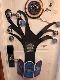 a door decorated with an image of a tree