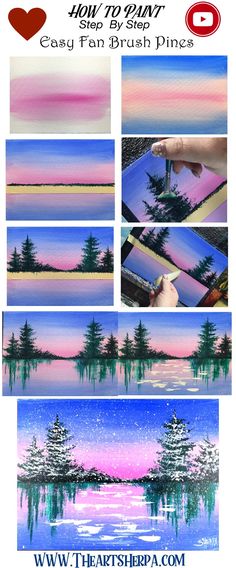 how to paint easy pine trees with acrylic pastel on canvas by the art sherpa