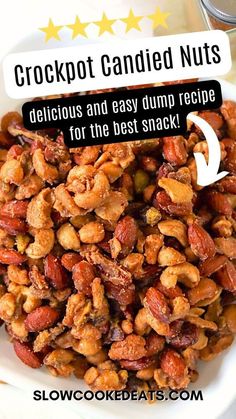 The best slow cooker sweet and spicy nuts recipe are a delicious mix of sweet, salty, spicy, and crunchy! Crockpot candied nuts recipe is quick and easy to make in a crockpot - just dump all the ingredients in and walk away. P.S. As they cook your entire home with the most amazing smell! Eat 'em as a snack, serve at parties, or give as gifts! Yum. Easy Crockpot Candy Recipes, Flavored Nuts Recipes, Crockpot Chex Mix Recipes Slow Cooker, Crockpot Chex Mix Recipes, Sweet And Spicy Mixed Nuts Recipe, Party Nuts Recipe, Chex Mix Recipes Crock Pot, Holiday Crockpot, Crock Pot Candy