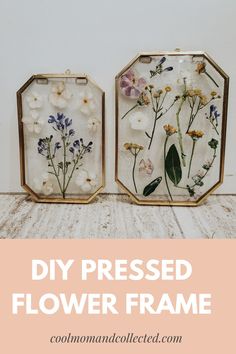 two frames with flowers in them and the words diy pressed flower frame on top