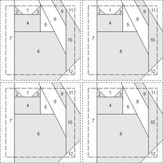 four squares are shown with numbers on each side and one is numbered in the same square