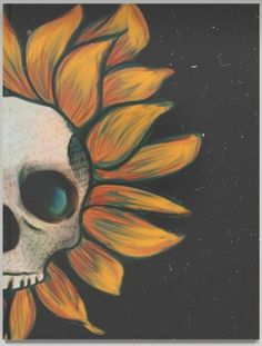 a painting of a sunflower with a skull on it