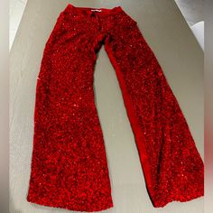 Nonchalant Label Red Sequin And Silk Pant Size S Brand New, No Tag Red Fitted Pants For Evening, Evening Fitted Red Pants, Red Fitted Pants For Party, Fitted Red Pants For Party, Glamorous Fitted Red Bottoms, Glamorous Red Pants For Night Out, Red Sequined Bottoms For Night Out, Glamorous Red Sequined Bottoms, Fitted Red Bottoms For Holiday