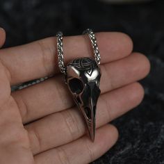 Raven Skull Necklace, Raven Jewelry, Raven Necklace, Norse Jewelry, Skull Pendant Necklace, Skull Carving, The Raven