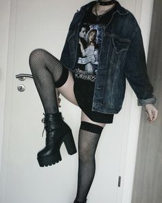 Punk Rock Concert, Boot High Heels, Socks Photography, Rave Fit, Fit Outfits, Alt Grunge, Fishnet Socks, Alternative Style, Scene Hair