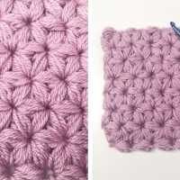 crochet stitches are being used to make a square