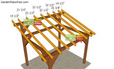 a wooden structure with measurements for the roof