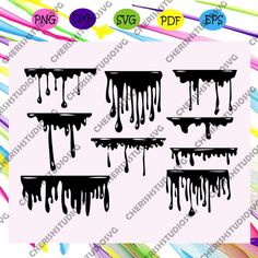 six dripping drips in different colors on a pink background with the words svg df