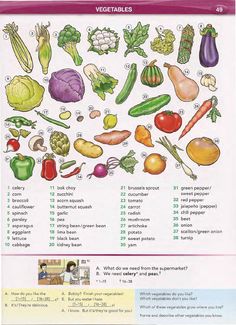 a poster showing vegetables and their names