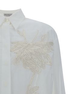 100% Cotton Spring Embellished Fitted Shirt, Elegant Embellished Summer Shirt, Fitted Embroidered Top With Spread Collar, Designer Embroidered Shirt For Spring, Elegant Embellished Spring Shirt, Embroidered Spread Collar Top For Work, Spring Formal Embroidered Shirt, Designer Embroidered Long Sleeve Shirt, Designer Long Sleeve Embroidered Shirt