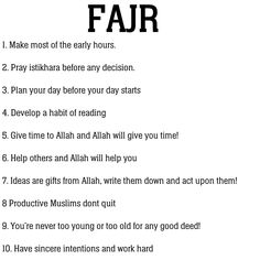 a poem written in black and white with the words fajr on it's side