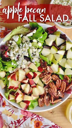 an apple pecan fall salad is shown in a bowl