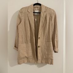 New With Tags, Madewell Gingham Blazer, Relaxed Fit With Rolled Sleeves Classic Plaid Linen Outerwear, Casual Plaid Button-up Blazer, Plaid Cotton Blazer For Fall, Plaid Linen Long Sleeve Outerwear, Plaid Linen Outerwear For Work, Plaid Linen Outerwear For Fall, Casual Gingham Outerwear With Pockets, Casual Orange Blazer For Work, Classic Orange Outerwear For Spring