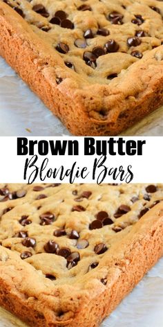 chocolate chip brown butter blondie bars are the perfect dessert for breakfast or brunch