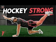 a man doing an exercise with the words hockey strong