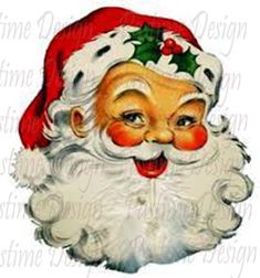 an old fashioned santa claus face with holly berries on it's hat and nose