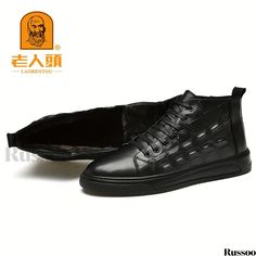 Russoo - Mens Croc-Effect Lace-Up Boots: High-Top Sneakers for Casual Walking, with Optional Faux Fur Lining Casual High-top Leather Shoes For Winter, Casual Leather Ankle Boots For Winter, Casual Flat Heel Leather Winter Shoes, Casual Leather Shoes With Flat Heel For Winter, Casual Flat Heel Leather Shoes For Winter, Summer Winter, Short Boots, Skate Shoes, Walking Shoes